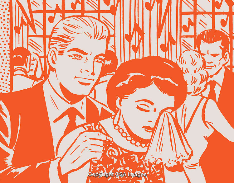 Retro Pop Art Illustration of an Emotional Scene at a Social Gathering