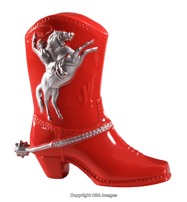 Red Cowboy Boot Toy with Western Theme and Rider Design