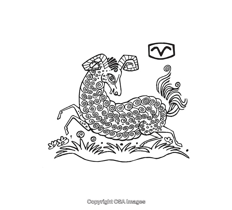 Black and White Intricate Aries Zodiac Line Art Illustration