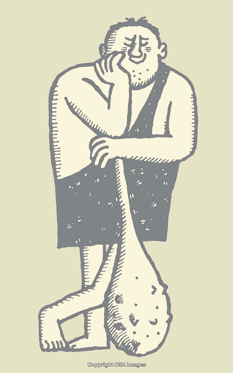 Cartoon Caveman Illustration Featuring Club And Contemplative Pose in Soft Colors