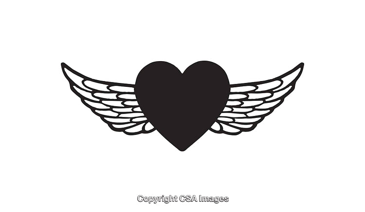 Winged Heart Illustration Symbolizing Love and Freedom in Black and White Line Art