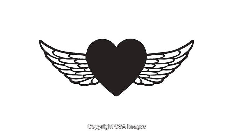 Winged Heart Illustration Symbolizing Love and Freedom in Black and White Line Art
