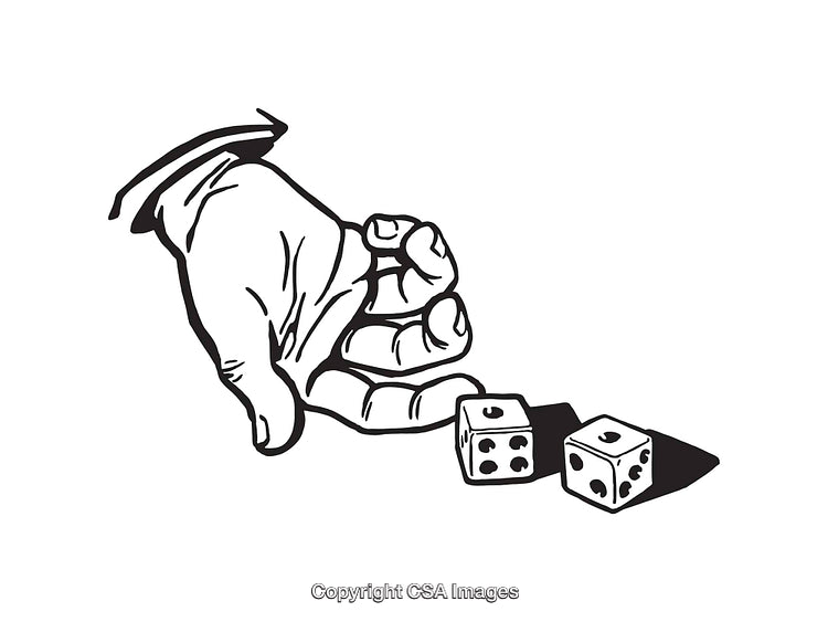 Hand Rolling Two Dice in Black and White Line Art