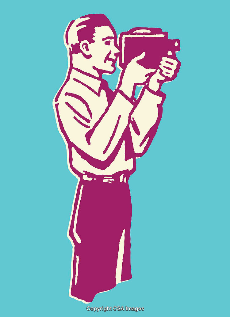 Colorful Retro Illustration of a Man Holding a Vintage Camera