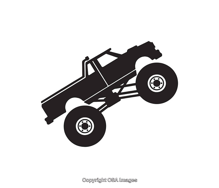 Black and White Line Art of a Monster Truck Jumping