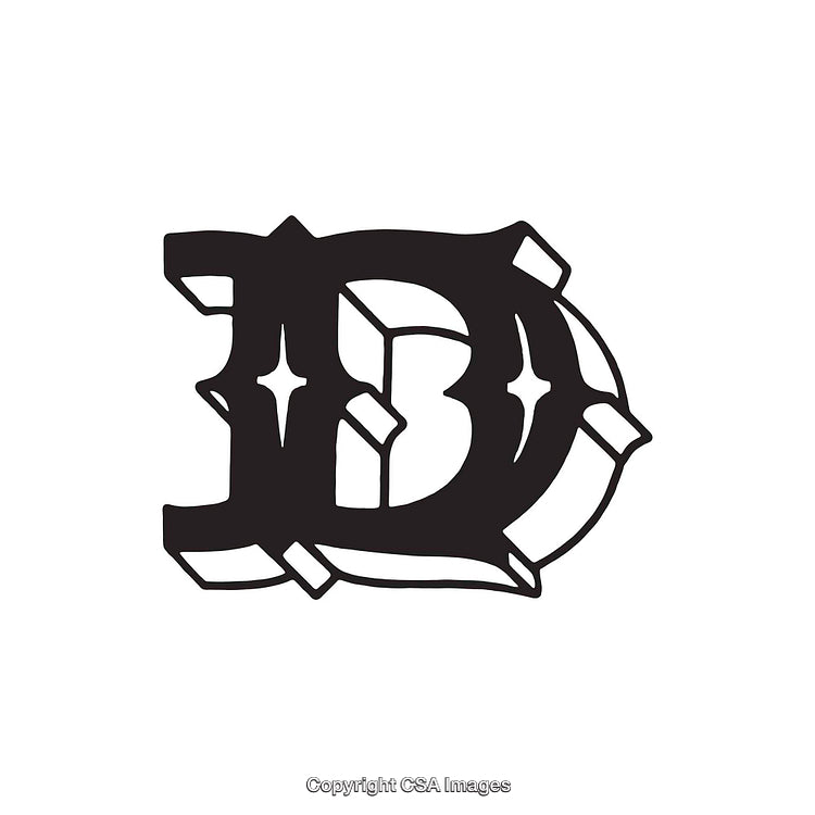 Stylized Black Letter D with Geometric and Star Accents