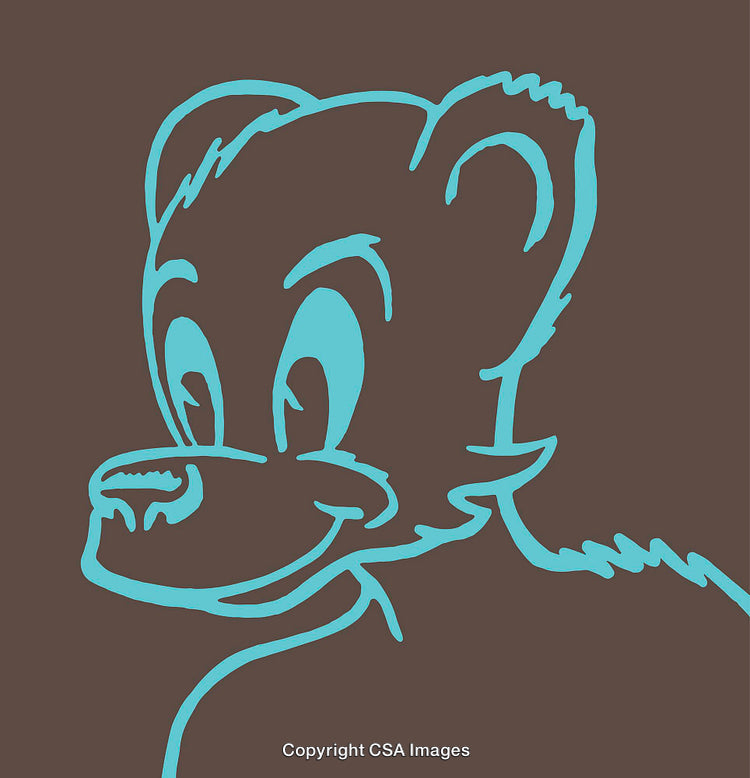 Blue Line Art Illustration of a Cheerful Bear on Brown Background
