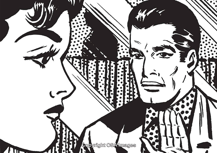 Vintage Comic Style Illustration of a Man and Woman in Conversation