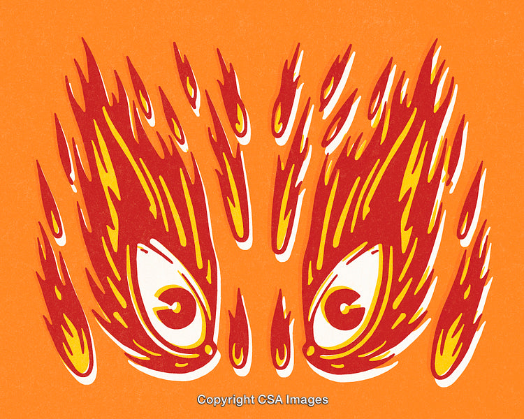 Abstract Illustration of Fiery Eyes with Flame Patterns in Vivid Orange