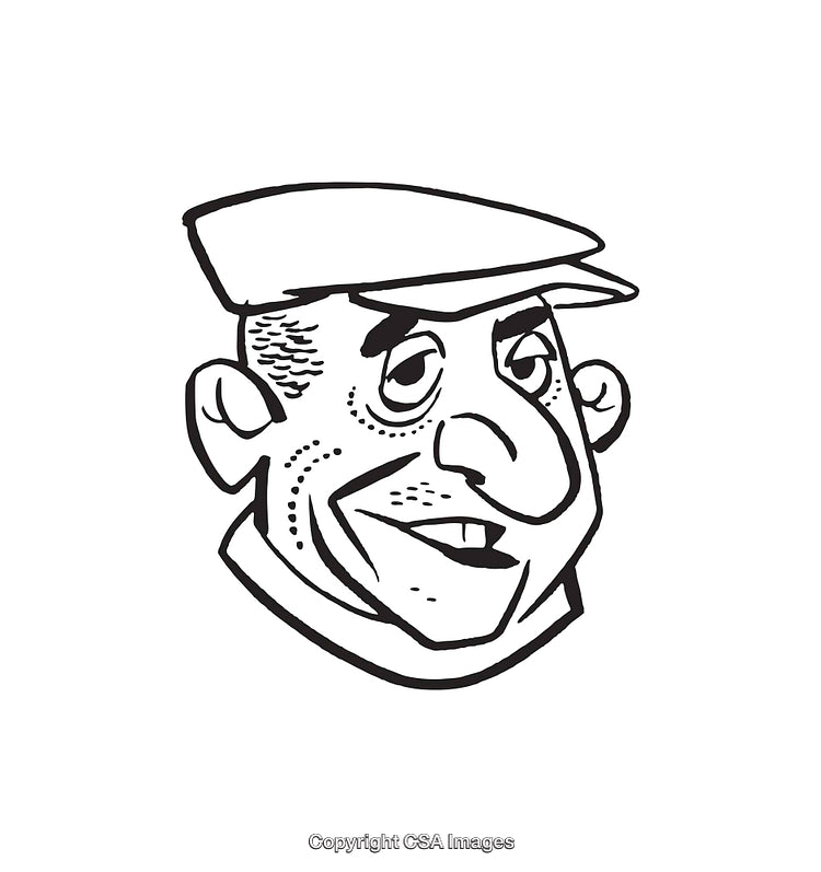 Black and White Illustration of a Funny Cartoon Character With a Cap