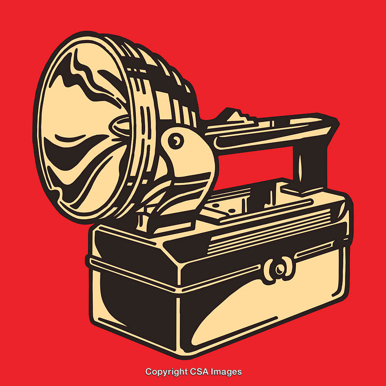 Vintage Gramophone Illustrated in Bold Classic Style on a Vibrant Red Background