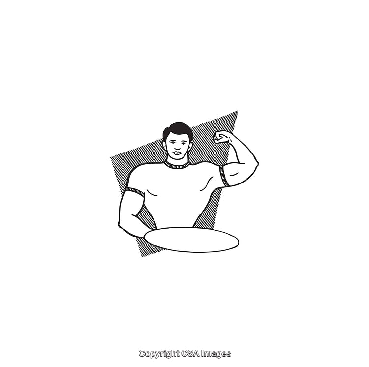 Black and White Line Art of a Muscular Man Showcasing Strength