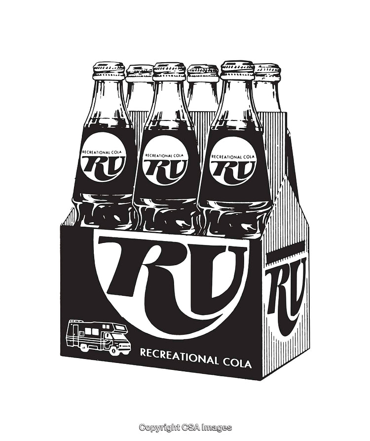 Vintage Black and White Illustration of Cola Bottle Packaging