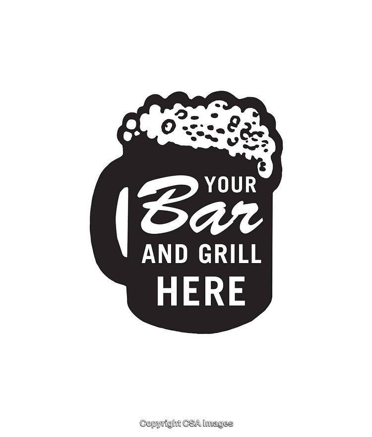 Black and White Line Art Beer Mug with Your Bar and Grill Text