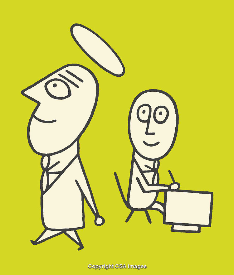 Abstract Cartoon Illustration of Characters Exhibiting Employment and Creativity