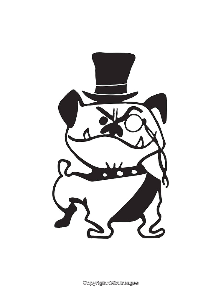 Black And White Line Art Illustration of a Fancy Bulldog Character