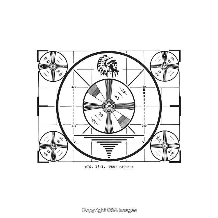 Classic Monochromatic TV Test Pattern with Geometric Details