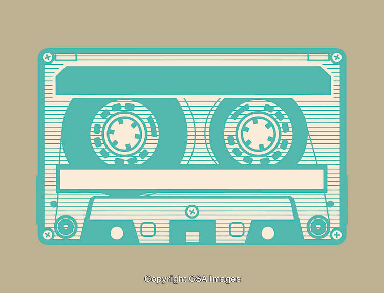 Retro-Style Line Art Drawing of a Blue Audio Cassette