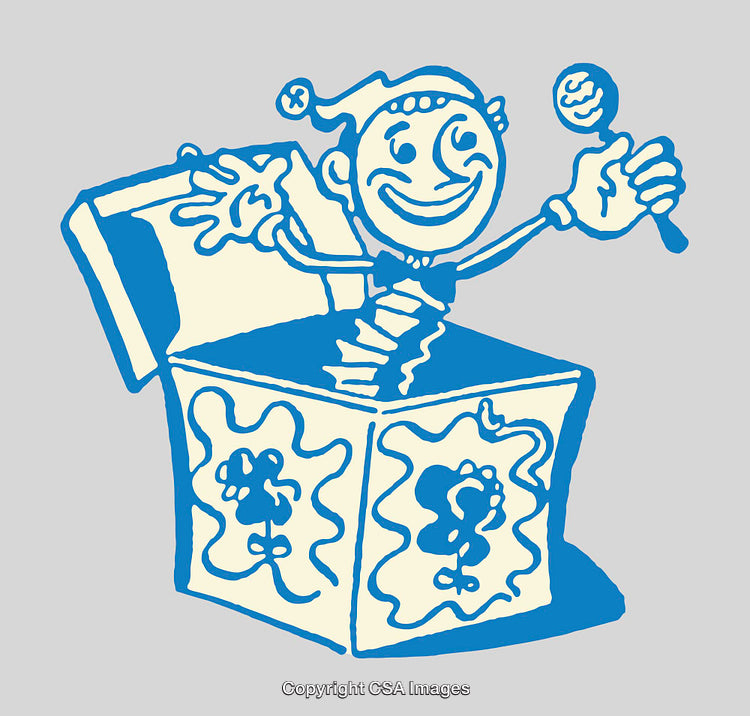 Color Illustration of a Jack-in-the-Box Toy with Whimsical Design