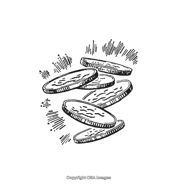Illustrated Line Art of Stacked and Falling Coins in Motion