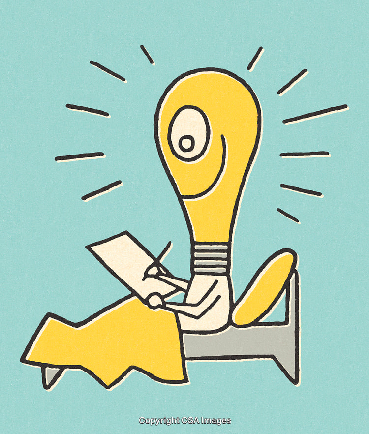 Creative Lightbulb Character Writing and Sketching on a Bed