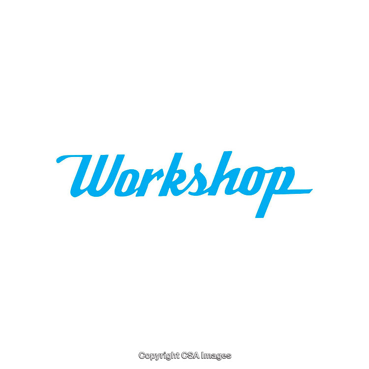 Blue Script Text Workshop on Clean White Background