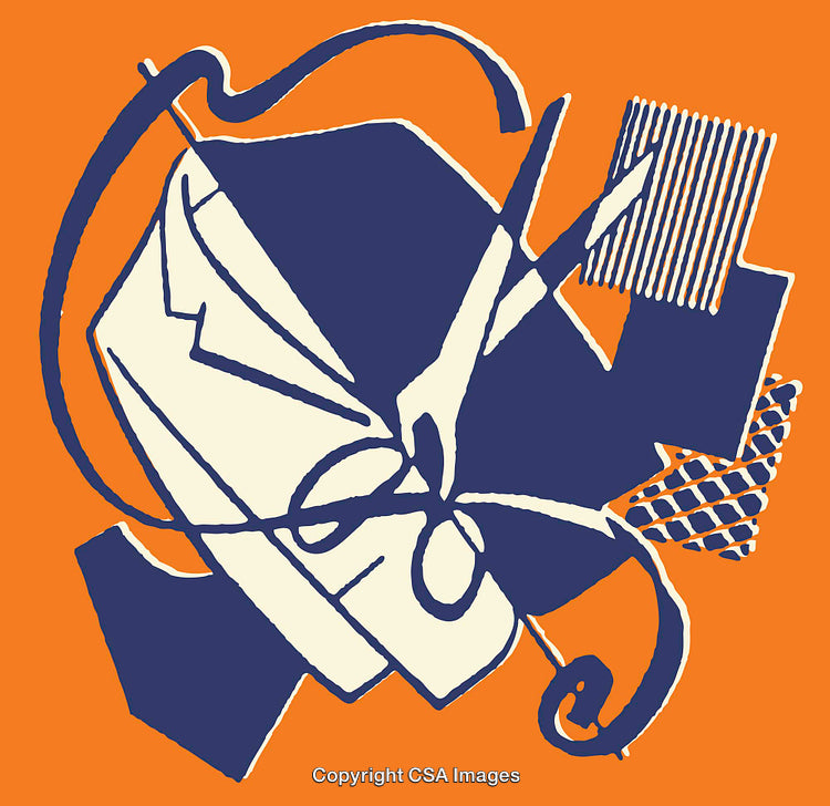 Colorful Abstract Line Art Depicting Artistic Shapes and Patterns on Orange Background
