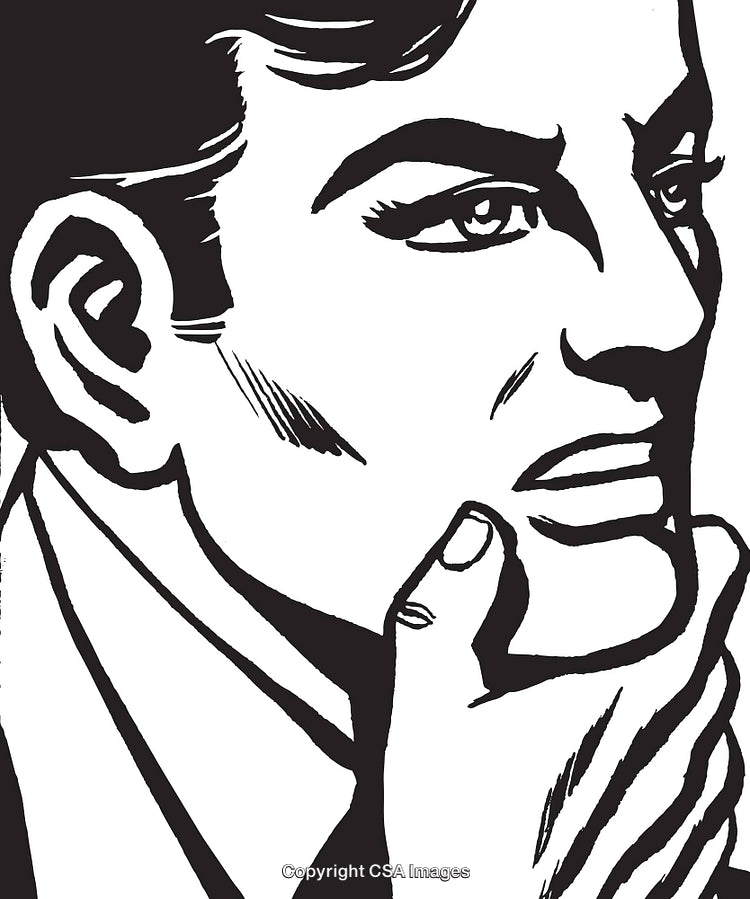 Vintage Retro Style Illustration of Pondering Man in Thoughtful Pose