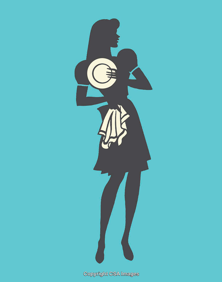 Silhouette of a Domestic Worker Holding Plates in a Retro Style
