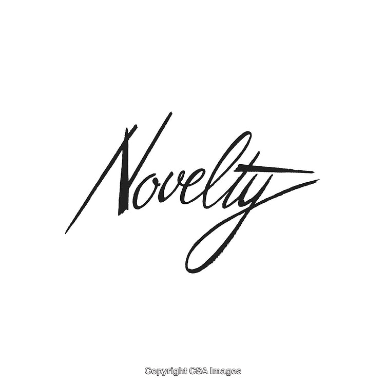 Elegant Handwritten 'Novelty' Calligraphy With Minimalist Aesthetic on White Background