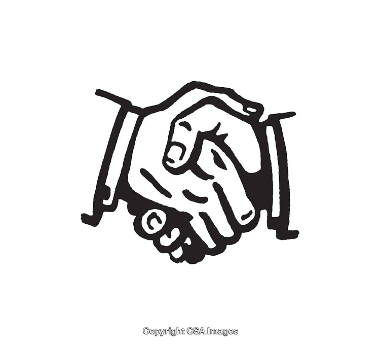 Black and White Illustration of a Handshake Symbolizing Agreement