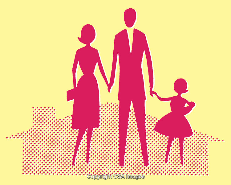 Silhouette Illustration of a Happy Family Standing Together in Bright Colors