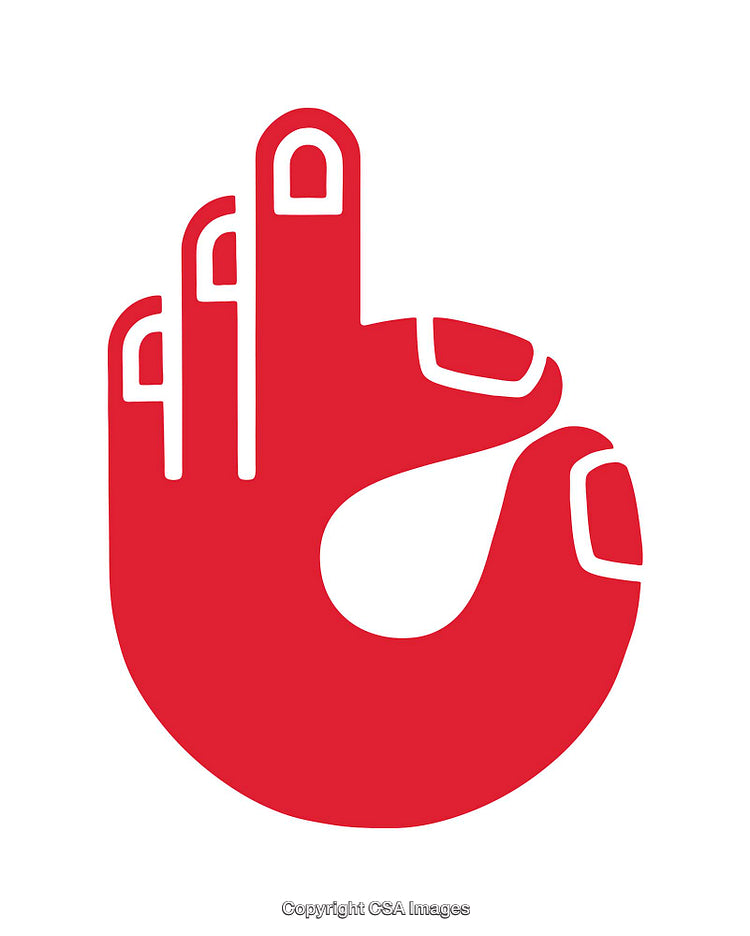 Red Graphic of an OK Hand Gesture on White Background