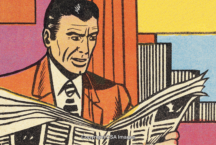 Retro Comic Style Man Reading a Newspaper in Vintage Illustration