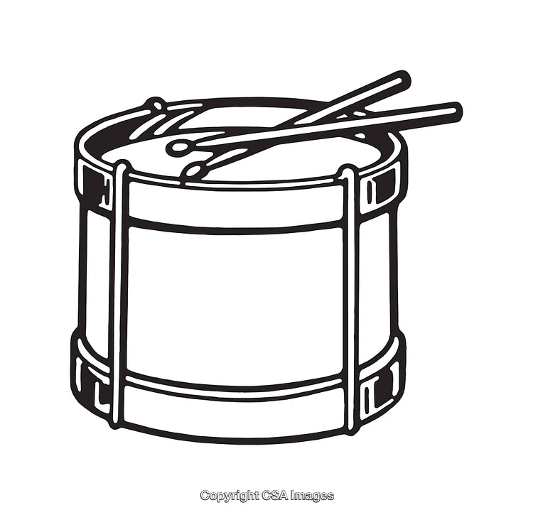 Black and White Line Art of Drum with Drumsticks Illustration