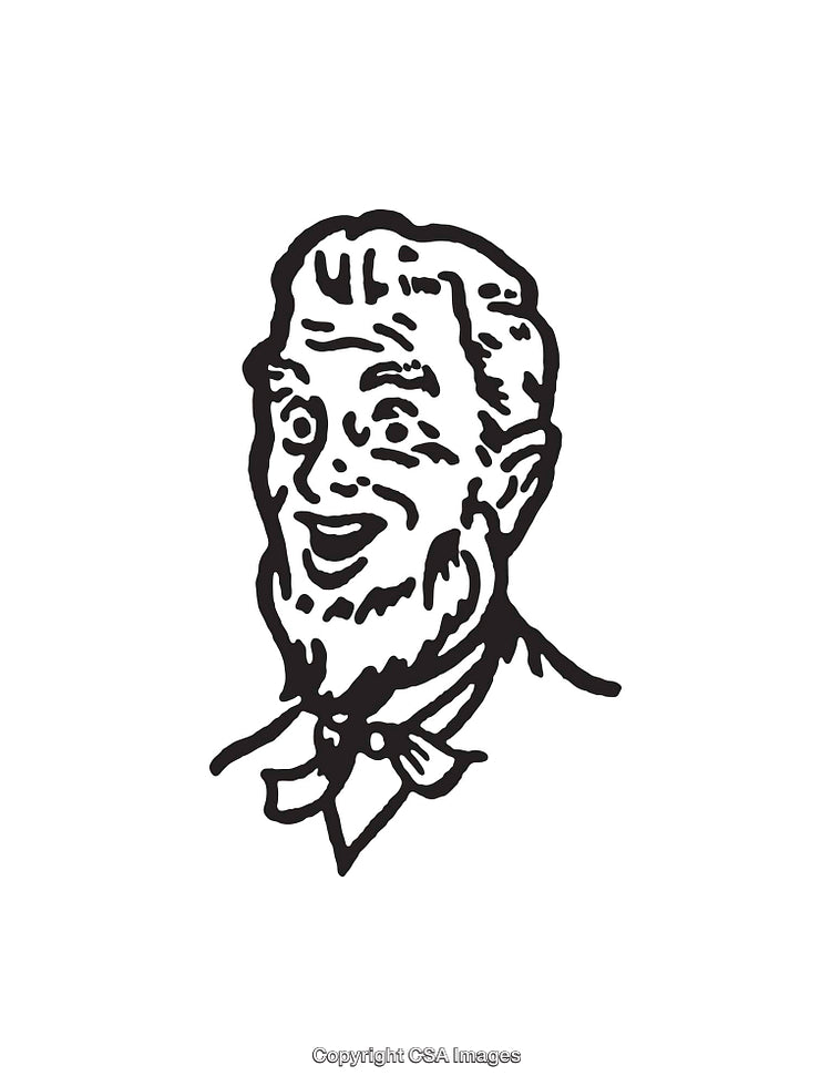 Vintage Black And White Line Art Illustration Of A Cheerful Man