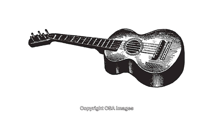 Black and White Line Art of Vintage Acoustic Guitar