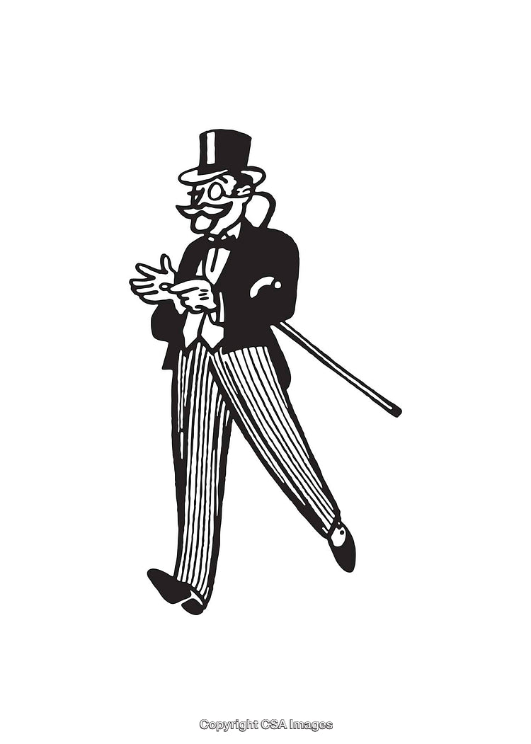 Classic Gentleman in Black and White Cartoon Illustration Style