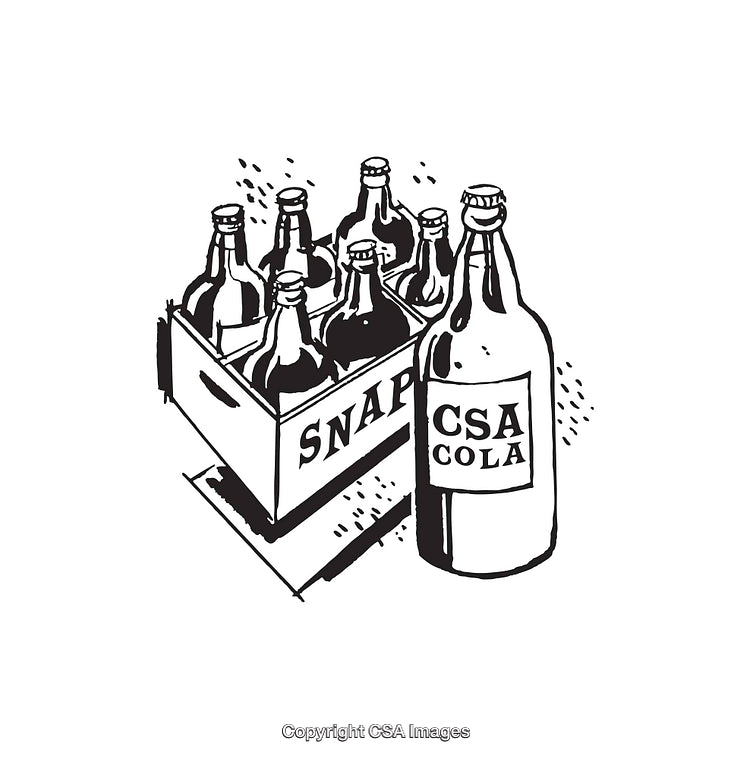 Vintage Line Art Illustration of Soda Bottles in a Crate