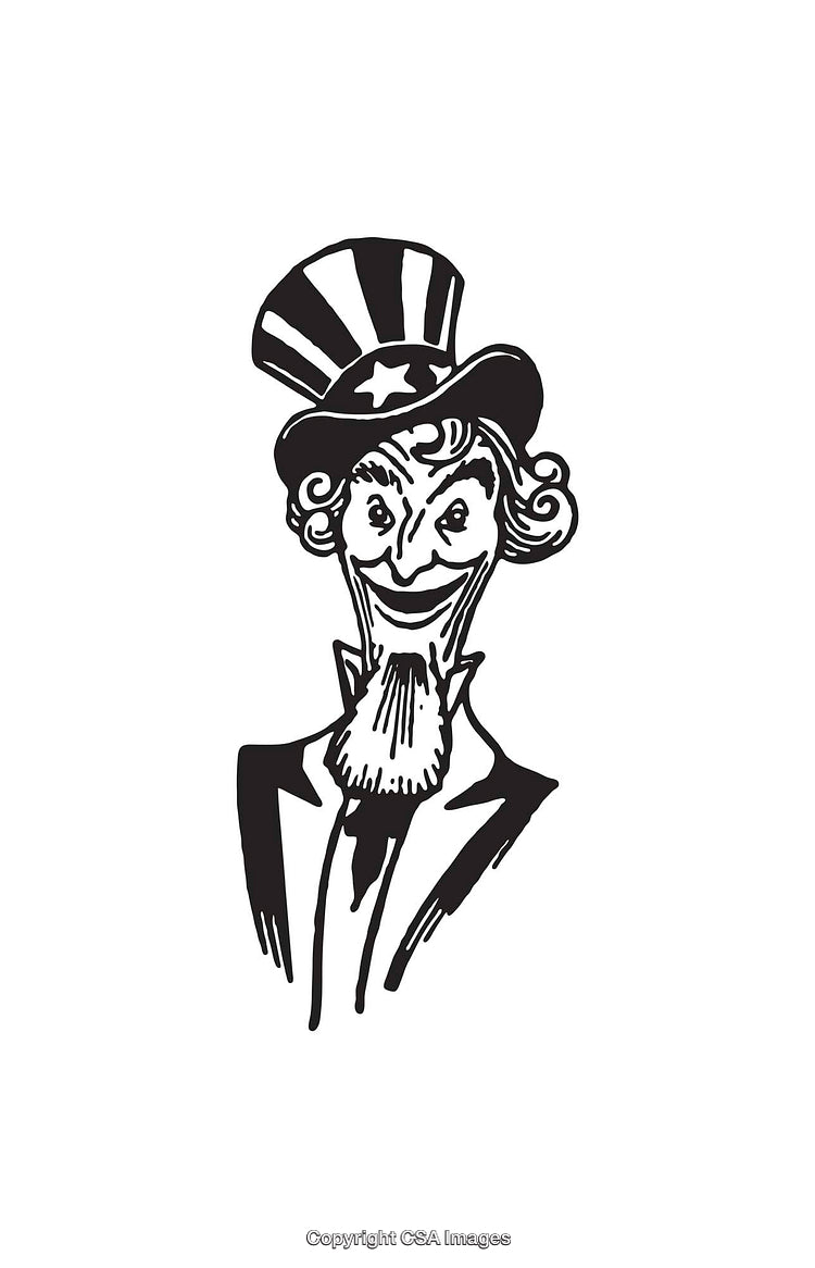 Vintage Black and White Illustration of a Patriotic Character