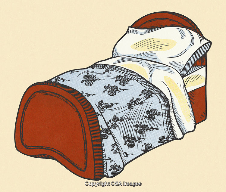Illustration of a Bed with Floral Blanket and Pillows in Artistic Style