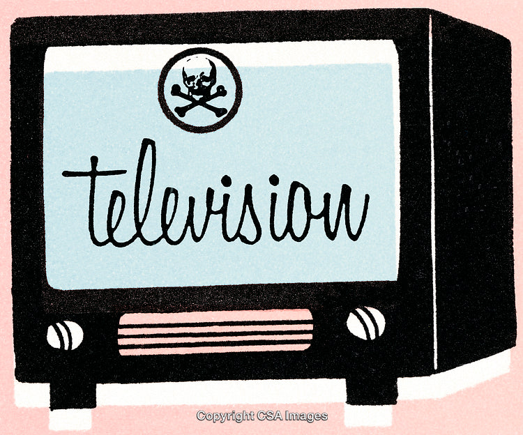 Vintage Television Illustration with Skull Symbol in Retro Style Art Design