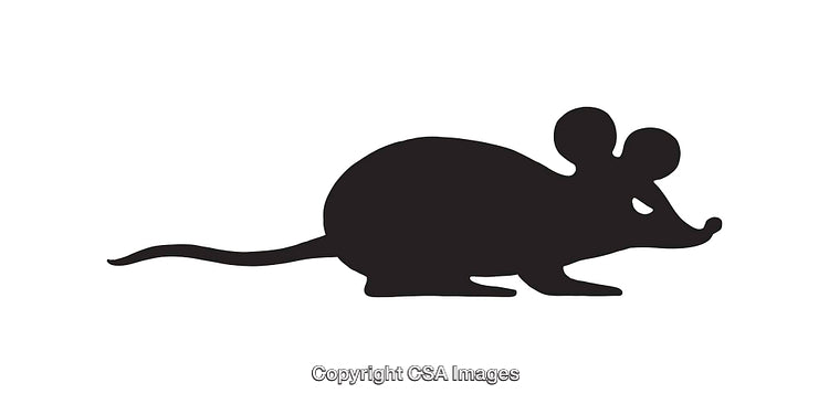 Silhouette Illustration of a Mouse in Black on White Background