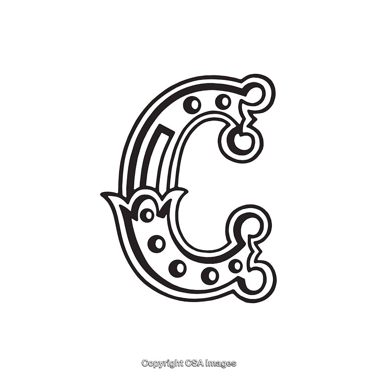 Decorative Black and White Monogram Featuring Ornamental Letter C Design