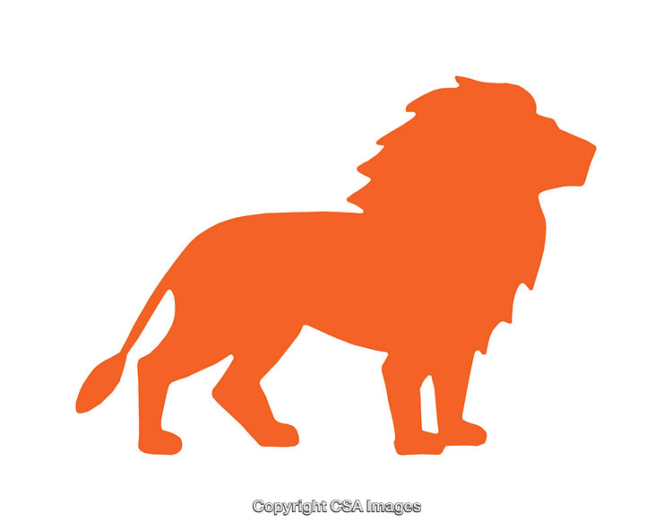 Silhouette of a Stylized Lion in Vibrant Orange on White Background