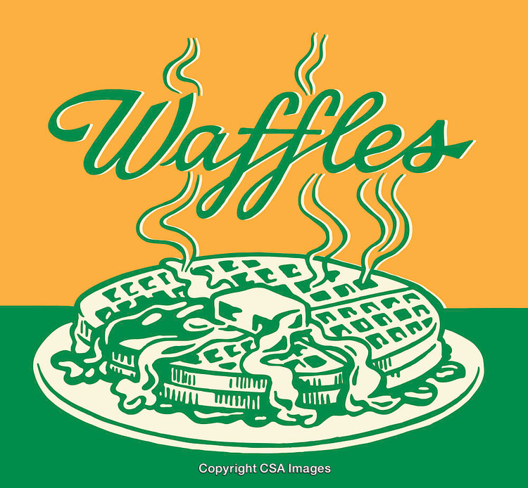 Colorful Retro Illustration of Waffles with Butter and Maple Syrup