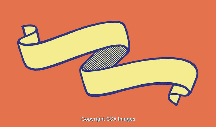 Yellow Ribbon Banner on Vibrant Orange Background in Line Art Style
