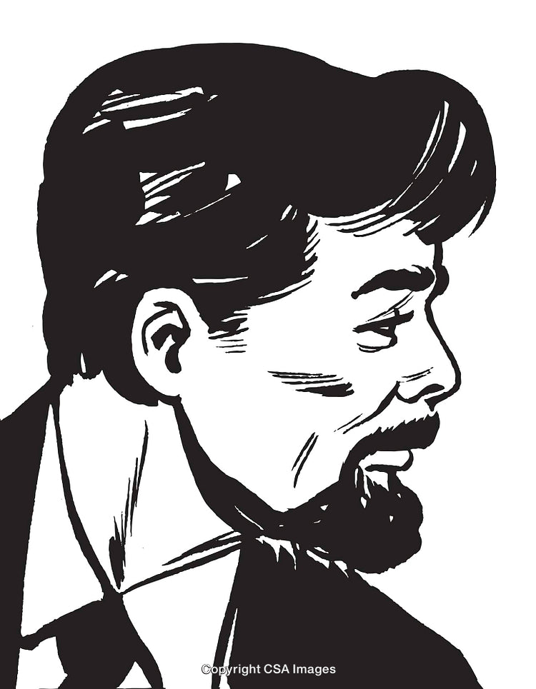 Black and White Profile Illustration of a Thoughtful Bearded Man in Bold Lines