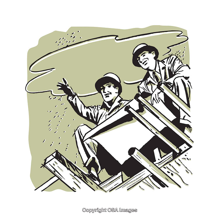Retro Illustration of Two Workers on a Construction Project