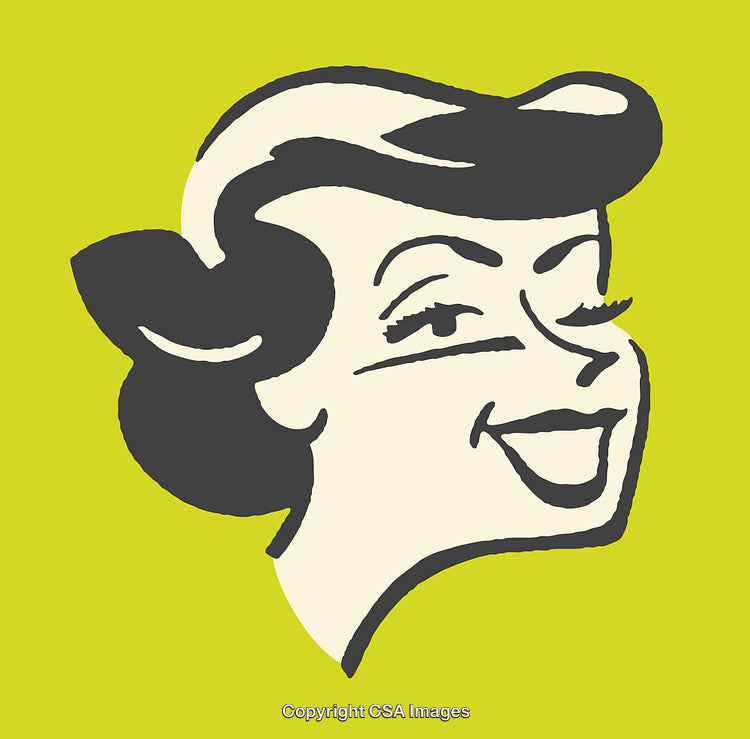 Retro Style Illustration of a Smiling Woman on Vibrant Green Background